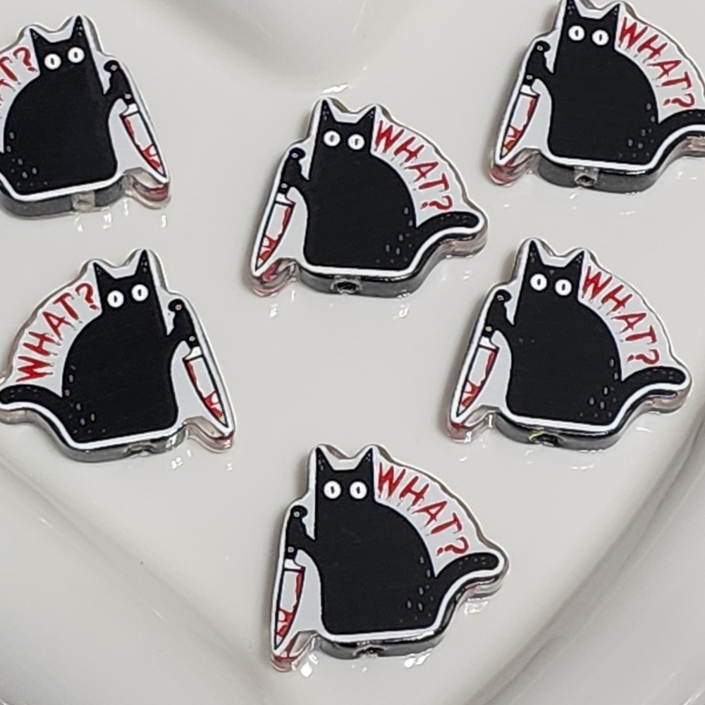 Black Cat Beads 2 Pcs Focal Bead Beaded Pen Charm Jewelry Halloween Acrylic